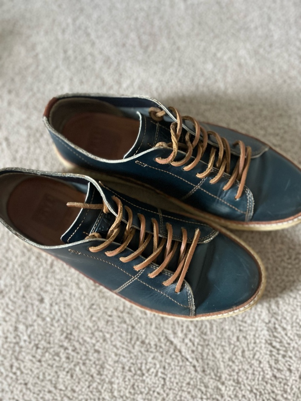 Frye Navy Leather Walker Oxfords with Brown Leather Laces - Picture 2 of 15